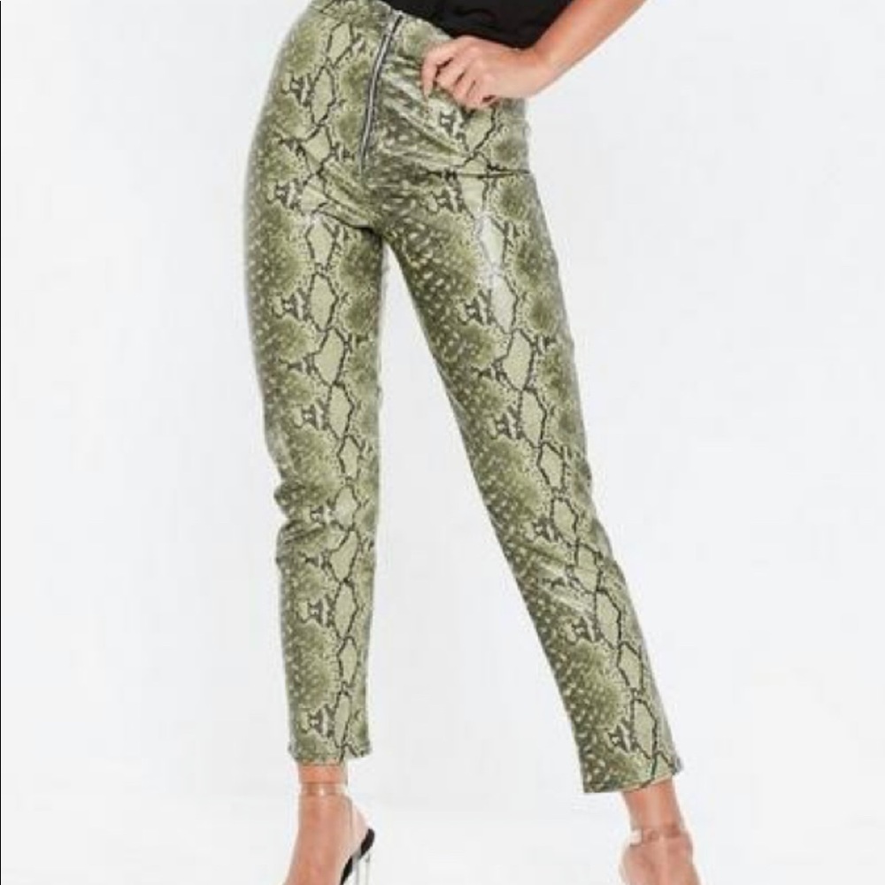 Lime Snake Print Leather Pants